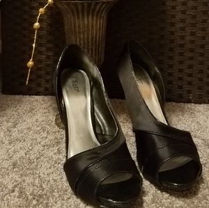 RSVP Black Stiletto Peep Toe Pumps